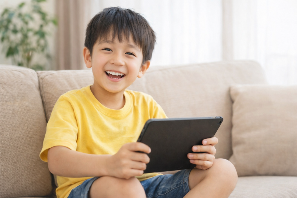 プロジェクトをしている小２の男の子
