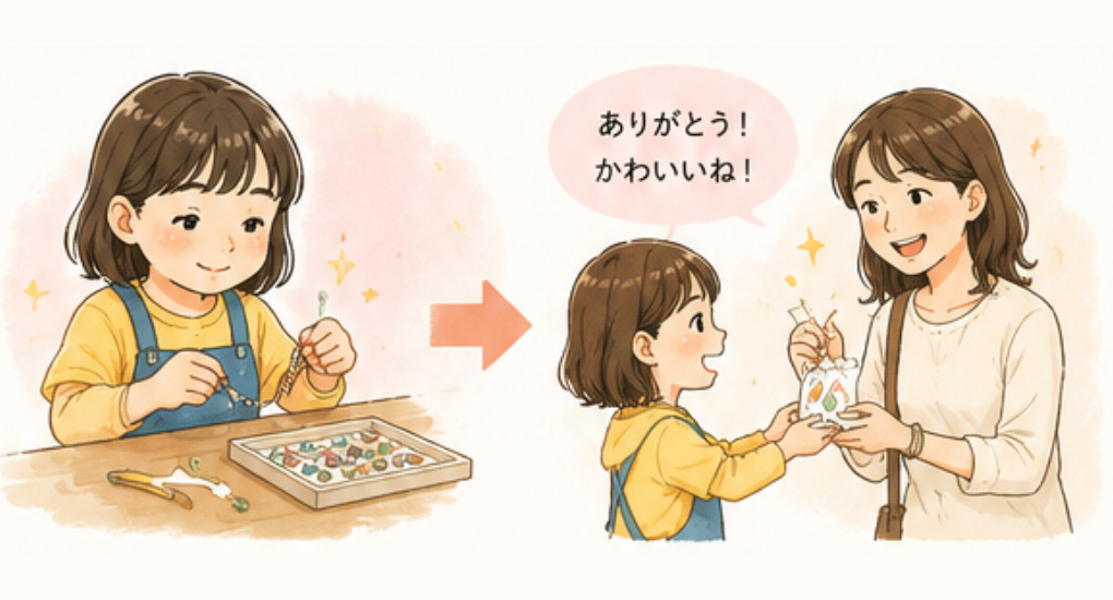 子どもが作った作品を誰かに届ける様子
