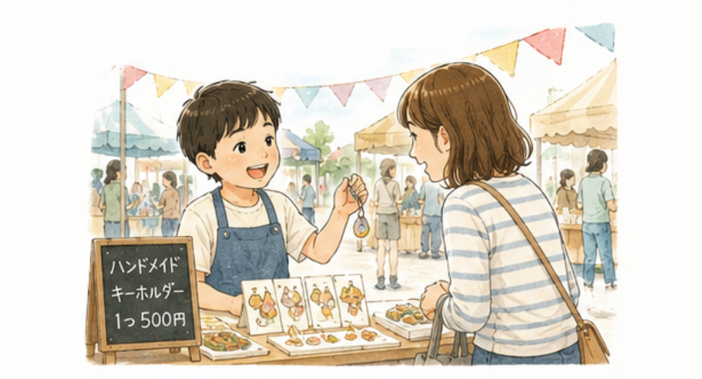 マルシェで商品について説明する子どもの様子