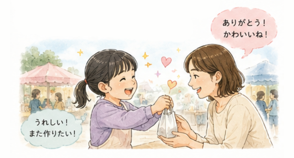 お客さんからありがとうと言われる子どもの様子