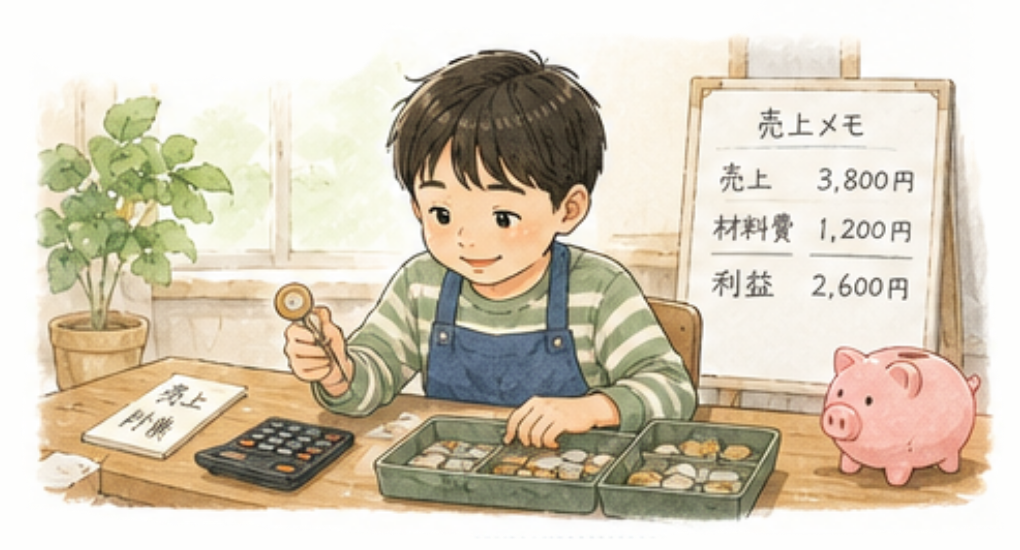 販売したお金や売上を確認する子どもの様子